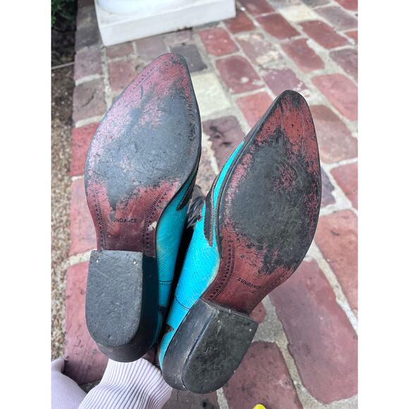 Vtg Sundance Flings Leather Teal Black Western Boots. See size measurements! - Picture 7 of 8